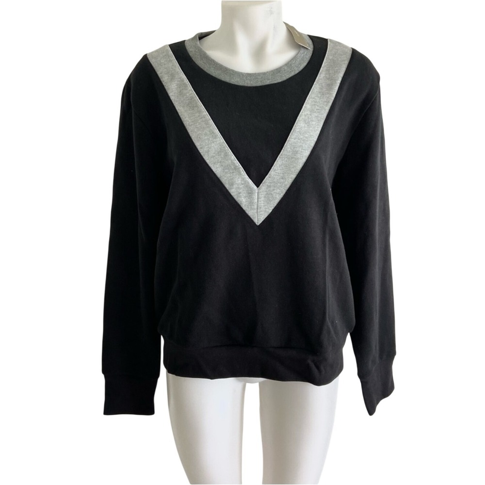 J. Crew Black Sweatshirt with Light Gray V-Neck Trim